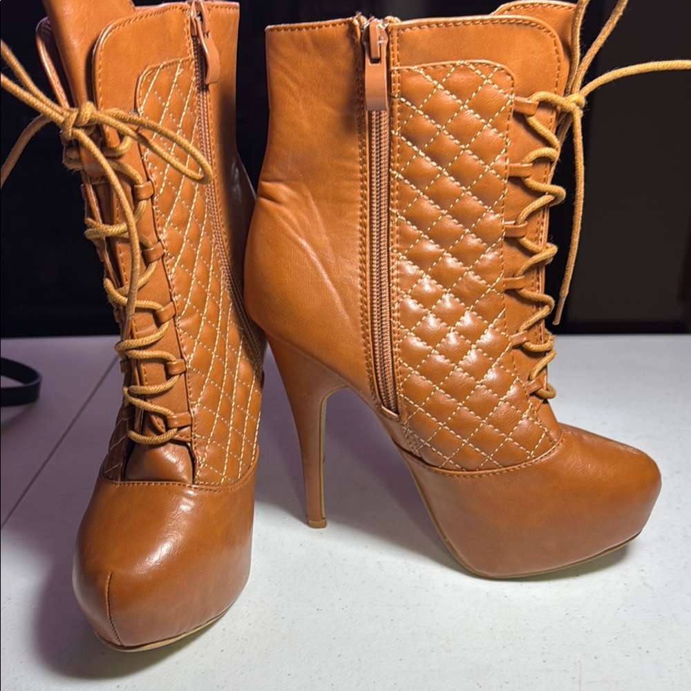 Forever Tan Quilted Heeled Boots